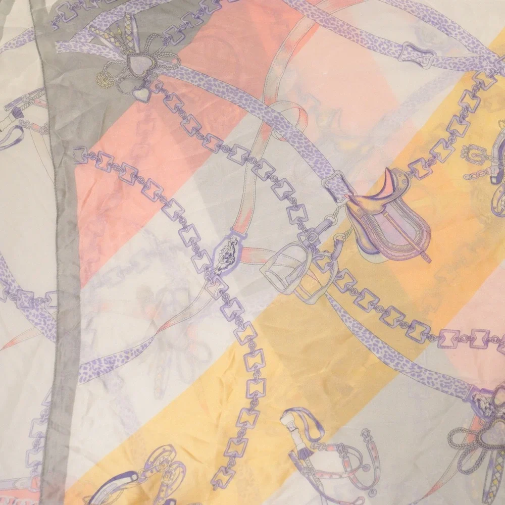 Vtg Scarf Wrap Equestrian Chain Belt Luxury Print Pink Silk Feeling Coastal
